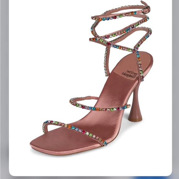 New Jeffrey Campbell Pink Satin Rhinestone Heels Elegant Strappy Design Size 6.5 - Picture 1 of 12